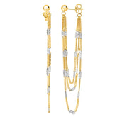 14K Yellow And White Gold Multi Stranded Fancy Chain Front And Back Style Drop Earrings fine designer jewelry for men and women